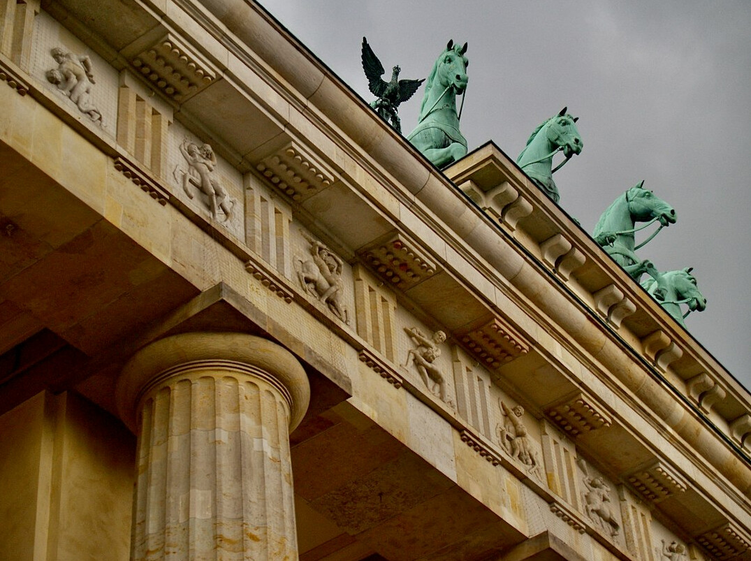 Close detail of Brandenburg Gate columns and quadriga